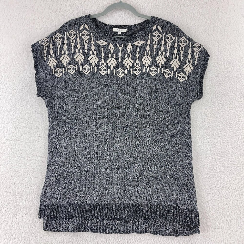 Madewell Gray Embroidered Linen Short Sleeve Shirt Womens Knit Size Large